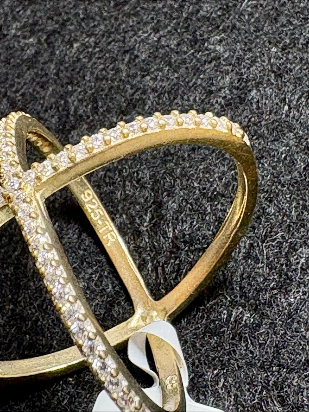 New! Gold Vermeil Sterling Silver Pavé Crossband Ring with Crystals Size 7